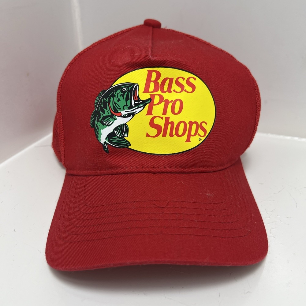 Bass Pro Shops Hat Adult Snapback Red Mesh Baseball Trucker Cap Outdoor Fishing